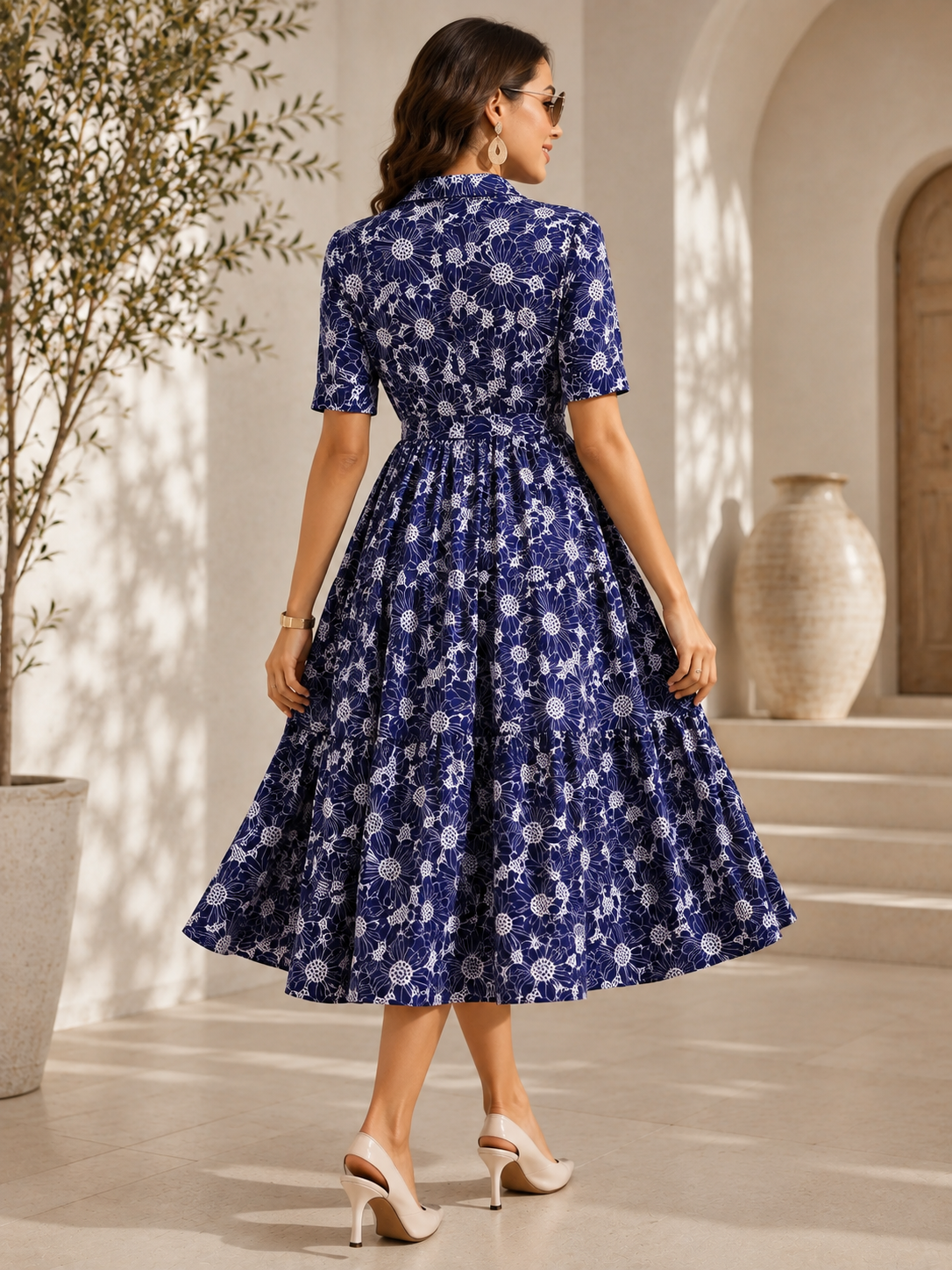 Azure Charm Fit & Flare Midi Dress