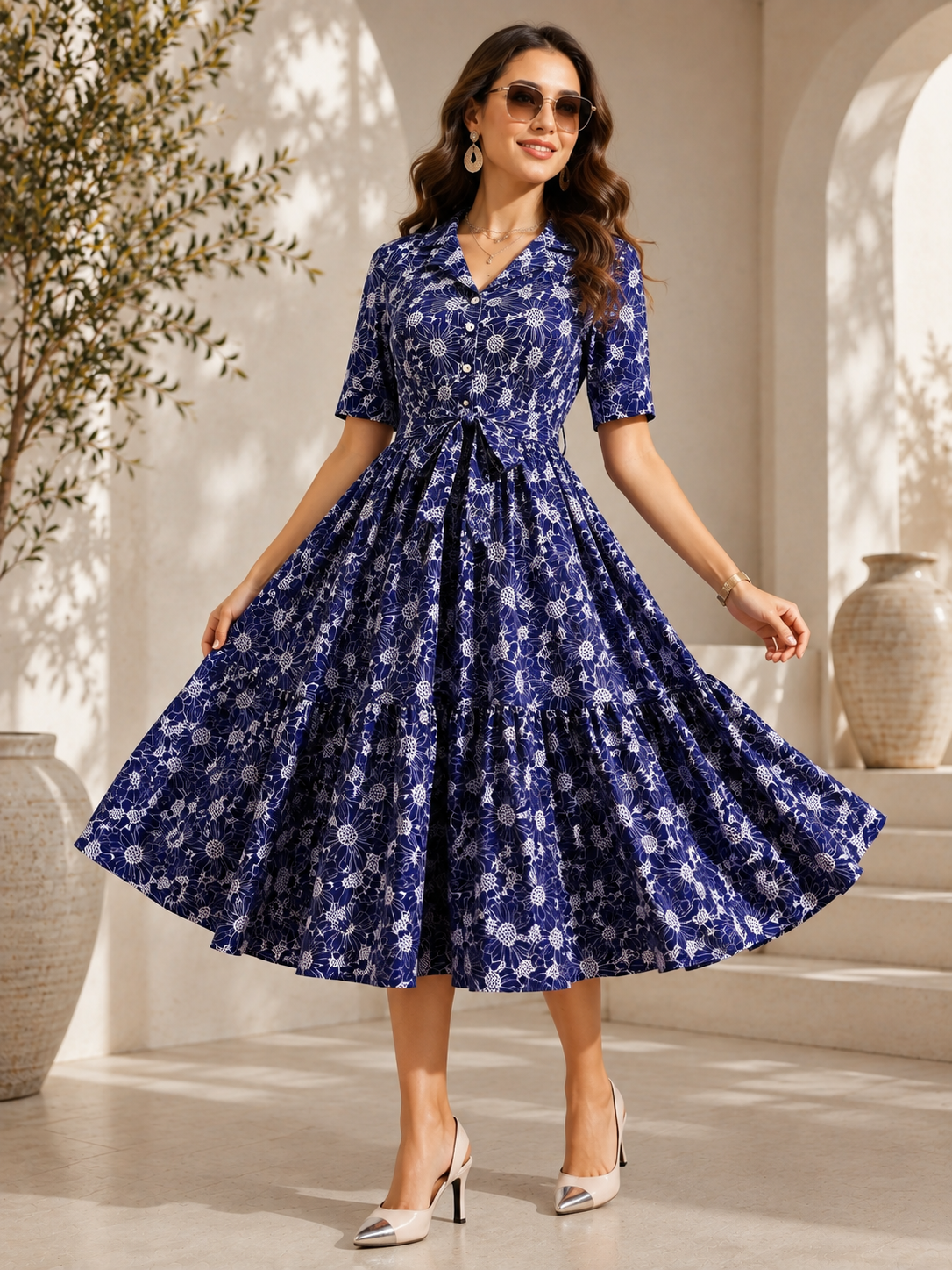 Azure Charm Fit & Flare Midi Dress