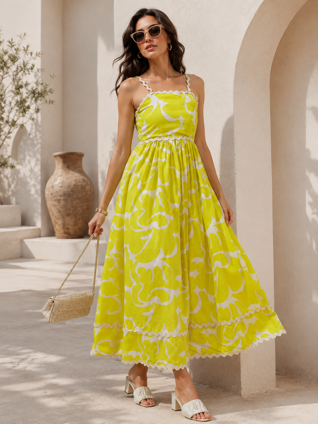 Light Green Printed Sleeveless Fit and Flare Dress