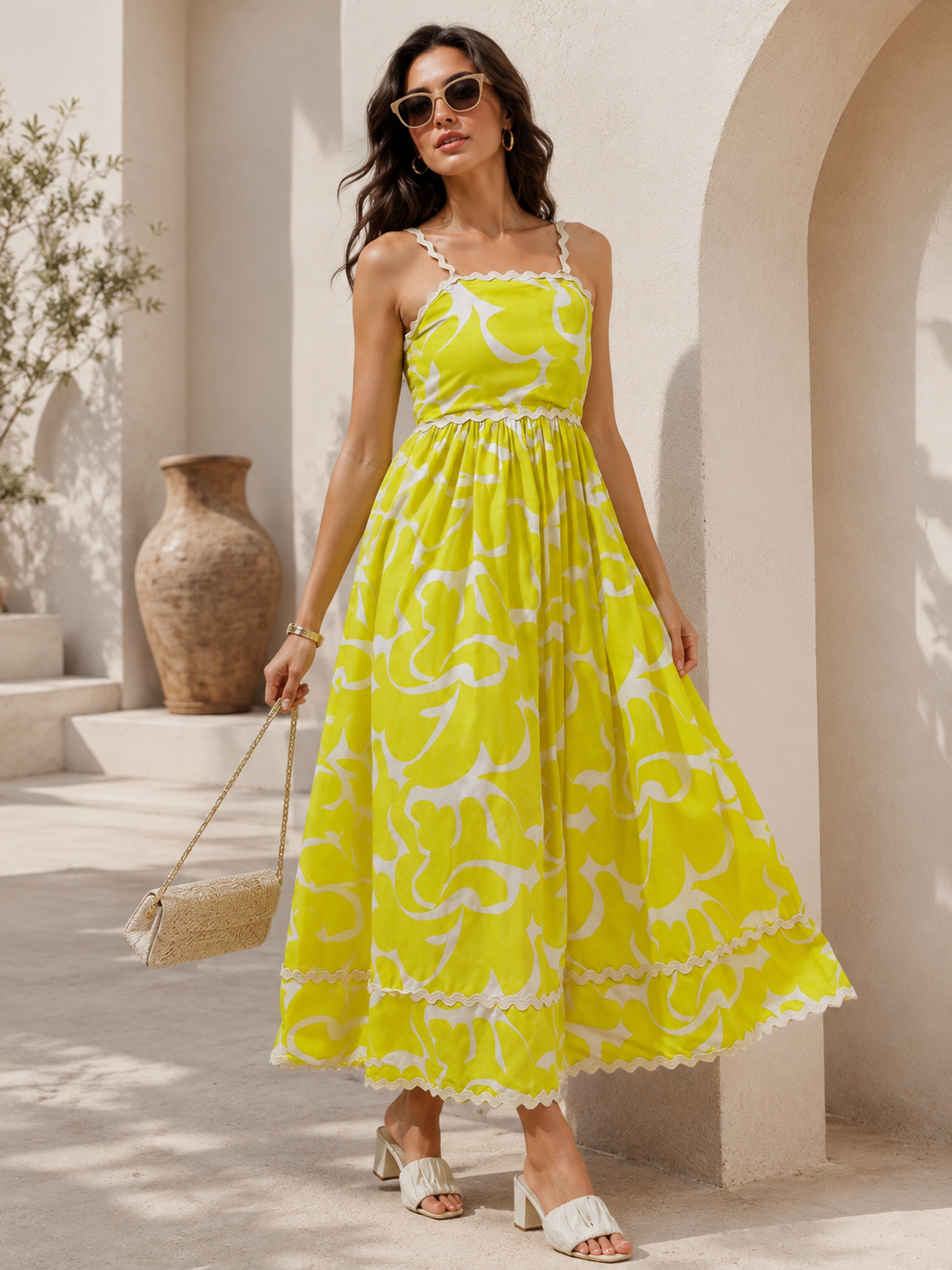 Light Green Printed Sleeveless Fit and Flare Dress