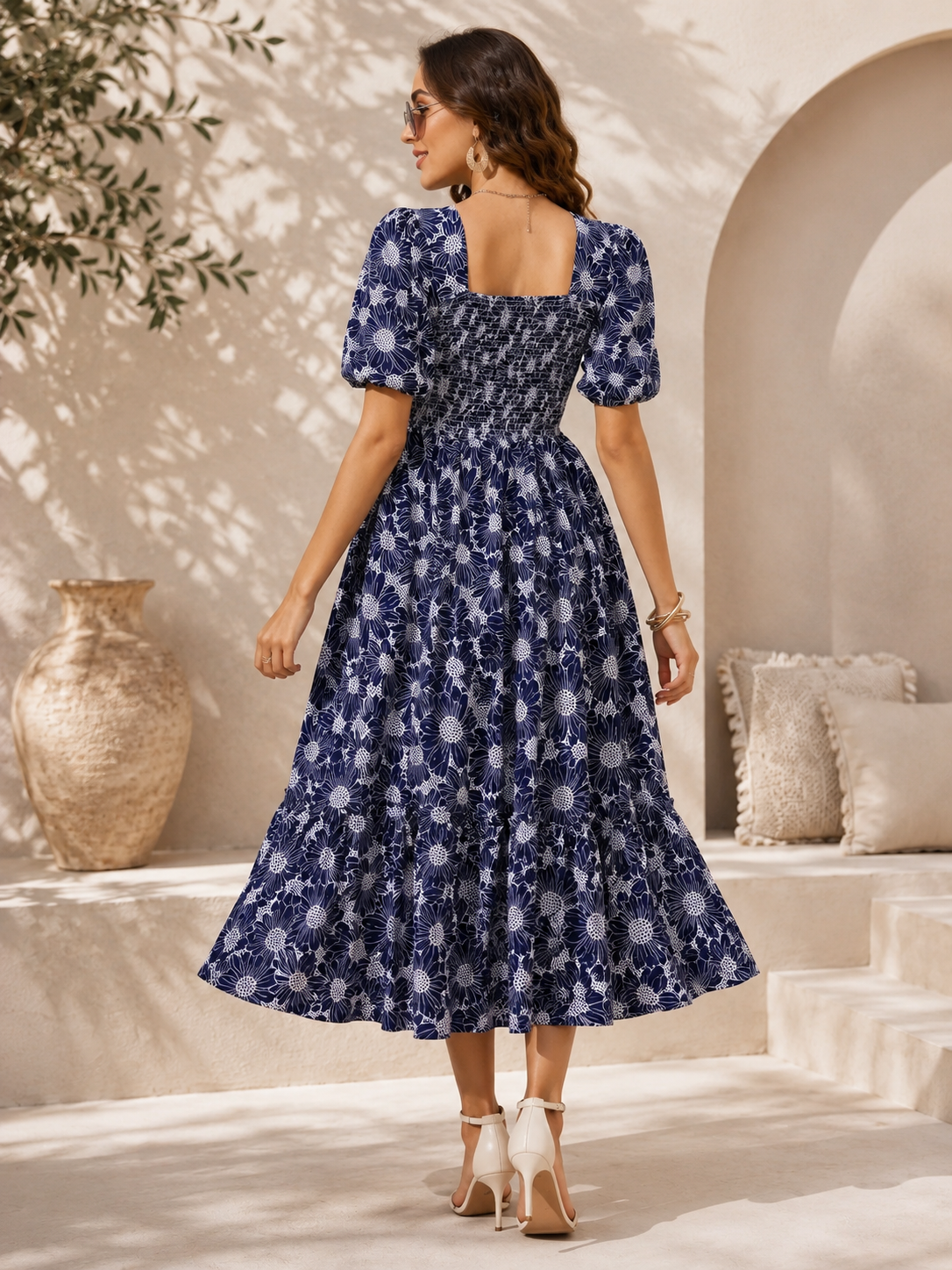 Blue Blossom Fit & Flare Midi Dress