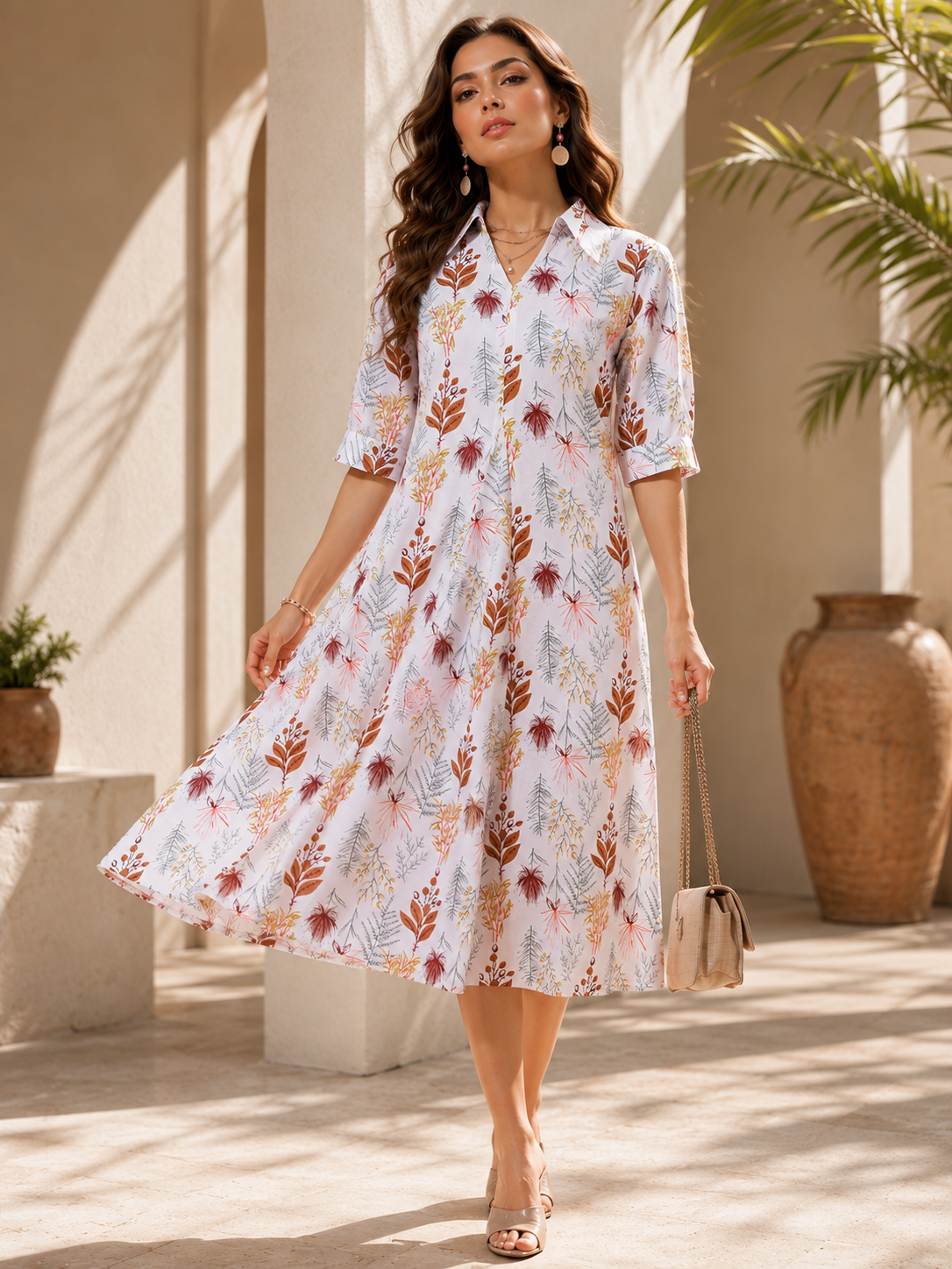 Timeless White Flared Midi Dress