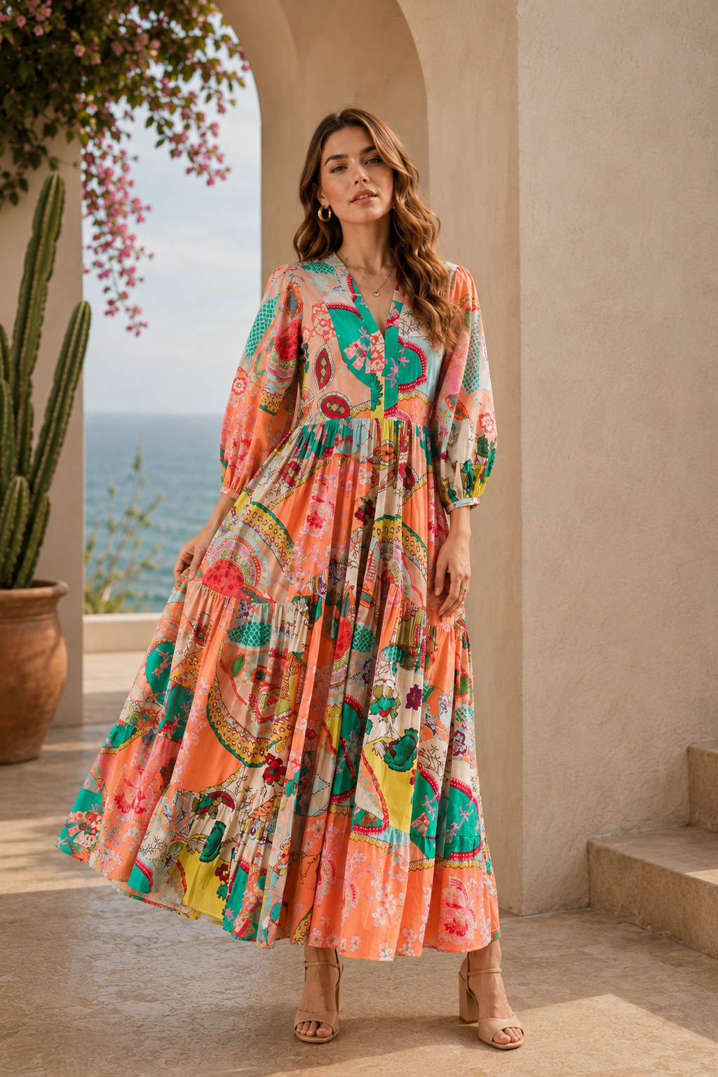 Blush Meadow Fit and Flare Maxi Dress