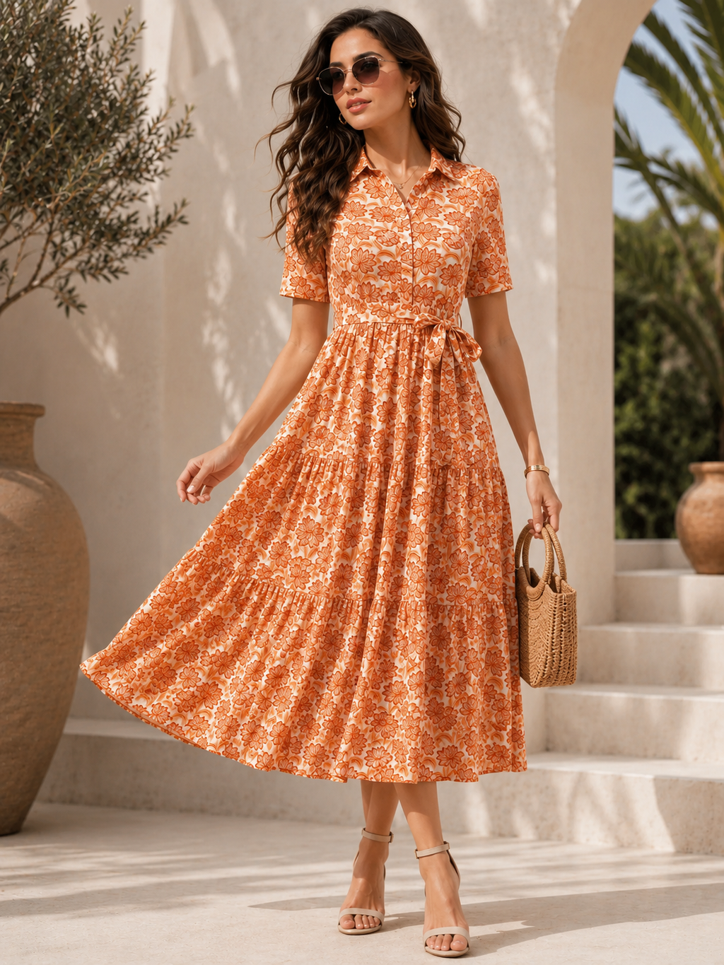 Sunset Bloom Fit & Flare Midi Dress