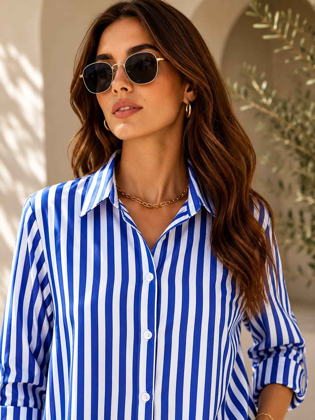 Classic Blue Stripe Shirt Dress