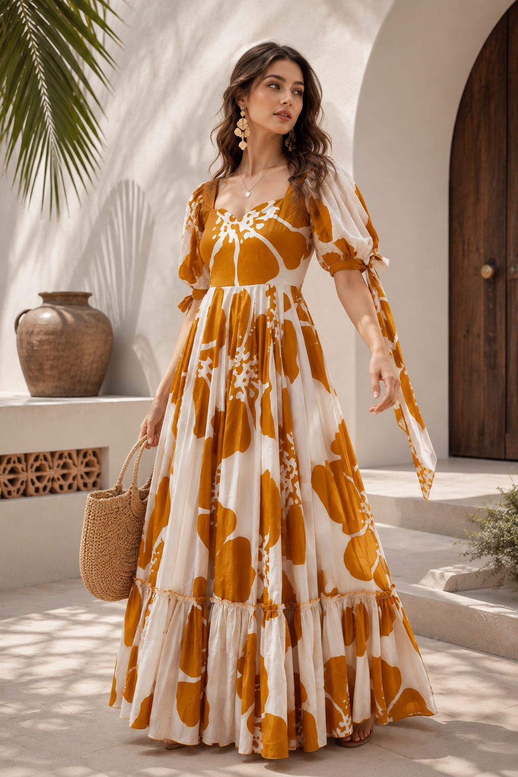 Mocha Blossom Floral Maxi Dress