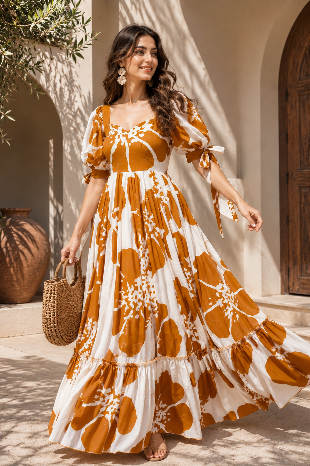 Mocha Blossom Floral Maxi Dress