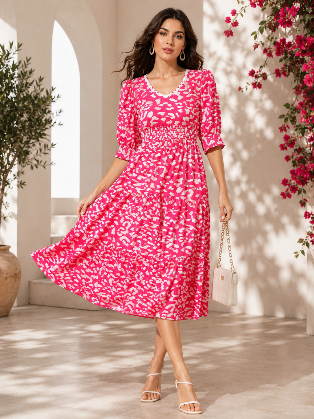Blush Muse Abstract Fit & Flare Midi Dress