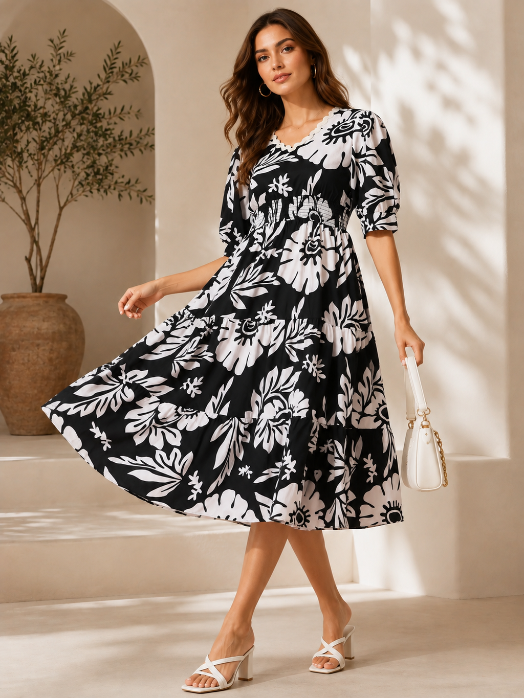 Timeless Floral Fit & Flare Midi Dress