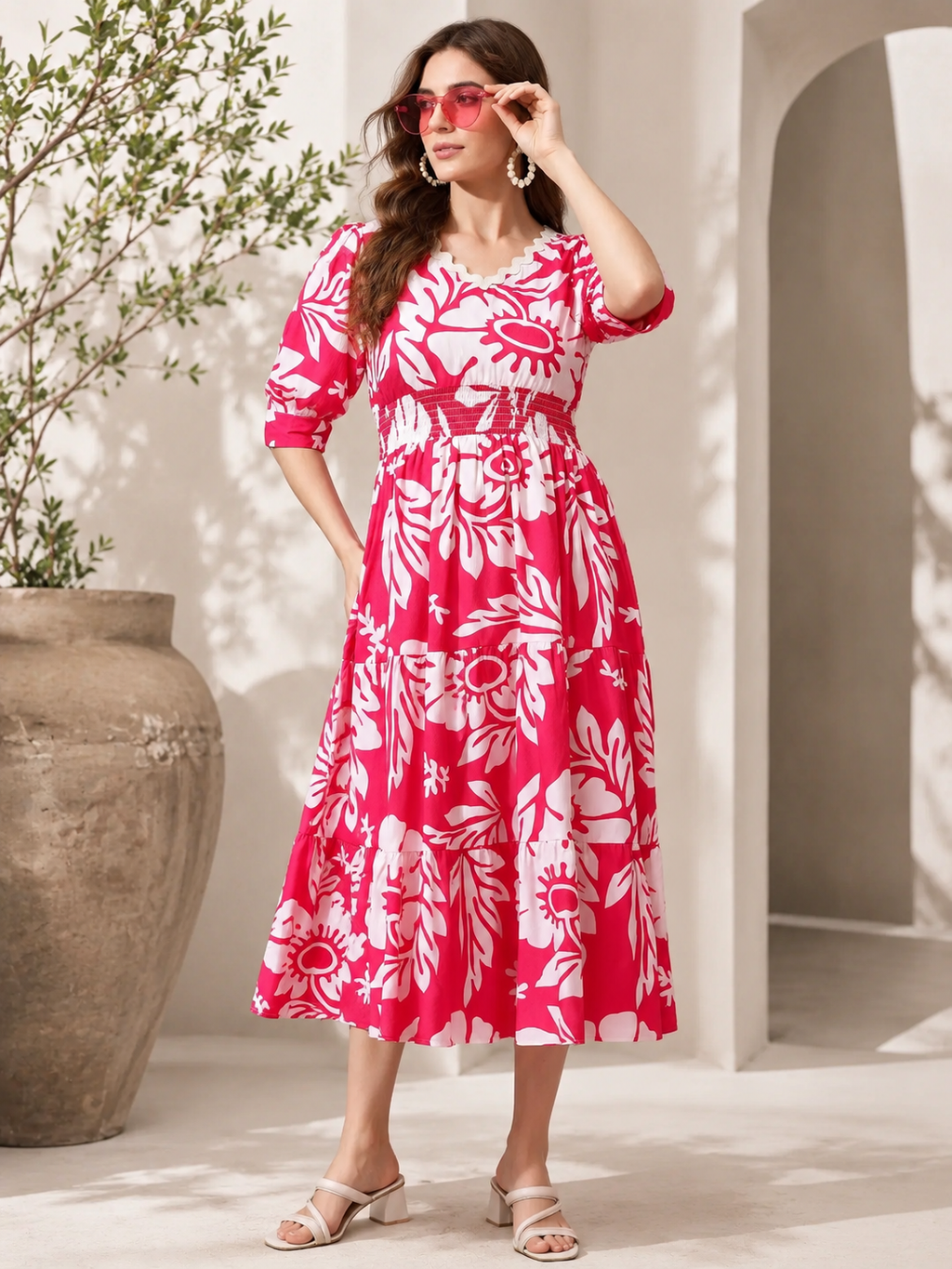 Pink Meadow Floral Midi Dress