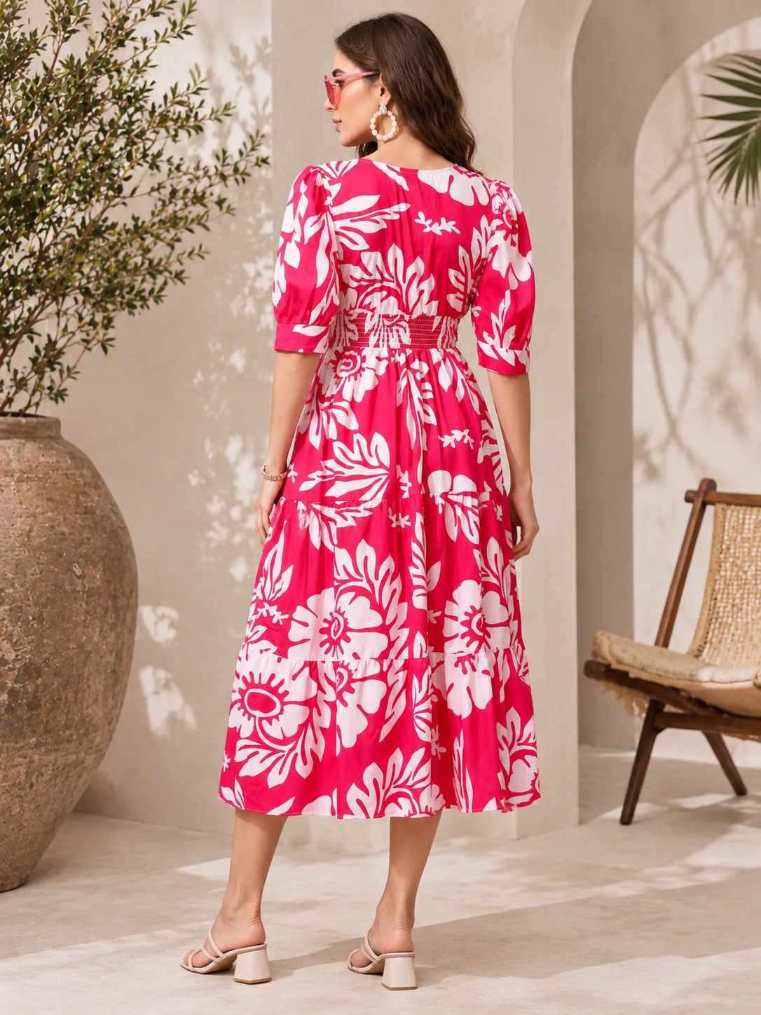 Pink Meadow Floral Midi Dress