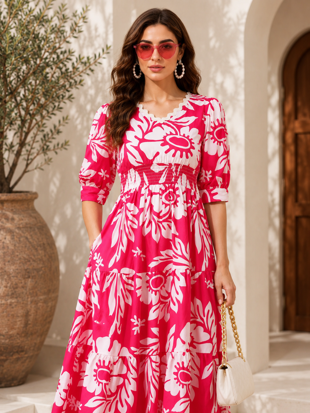 Pink Meadow Floral Midi Dress