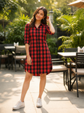 Red Checkered Charm Shirt Dress