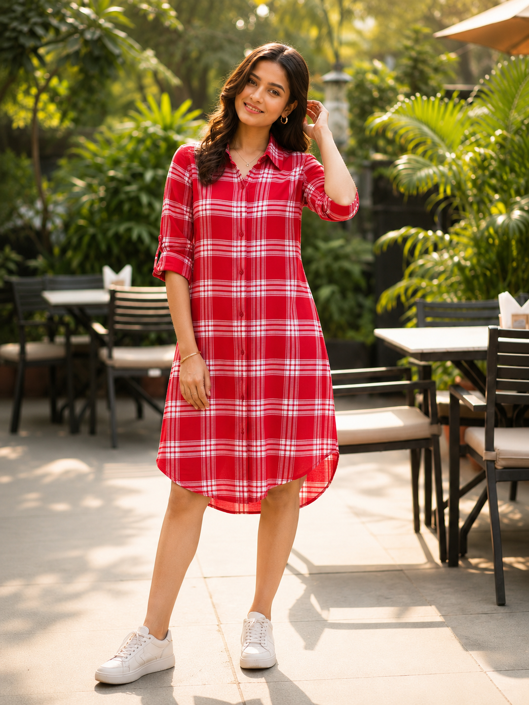 Red Check Charm Shirt Dress