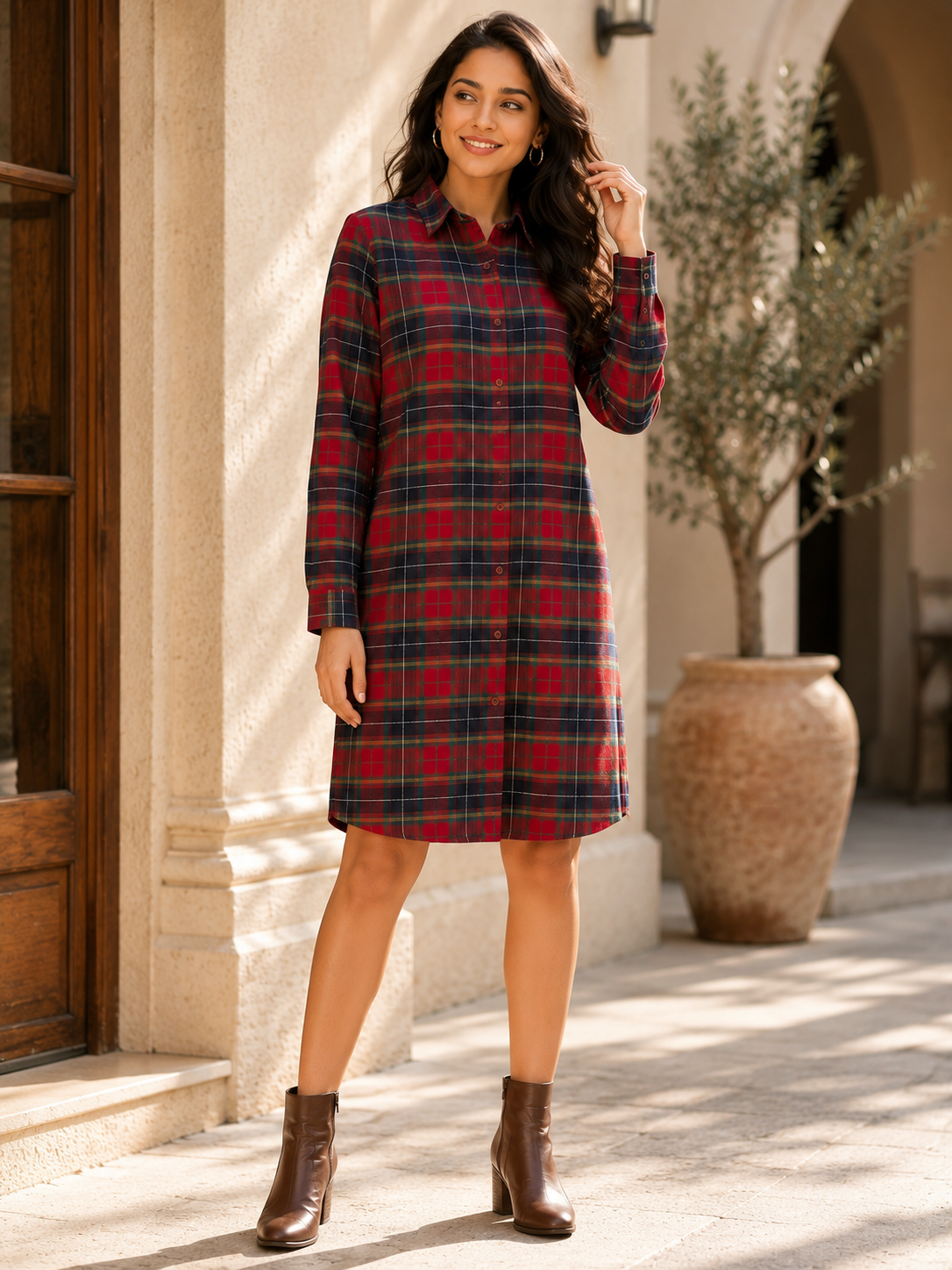 Scarlet Checks Shirt Dress