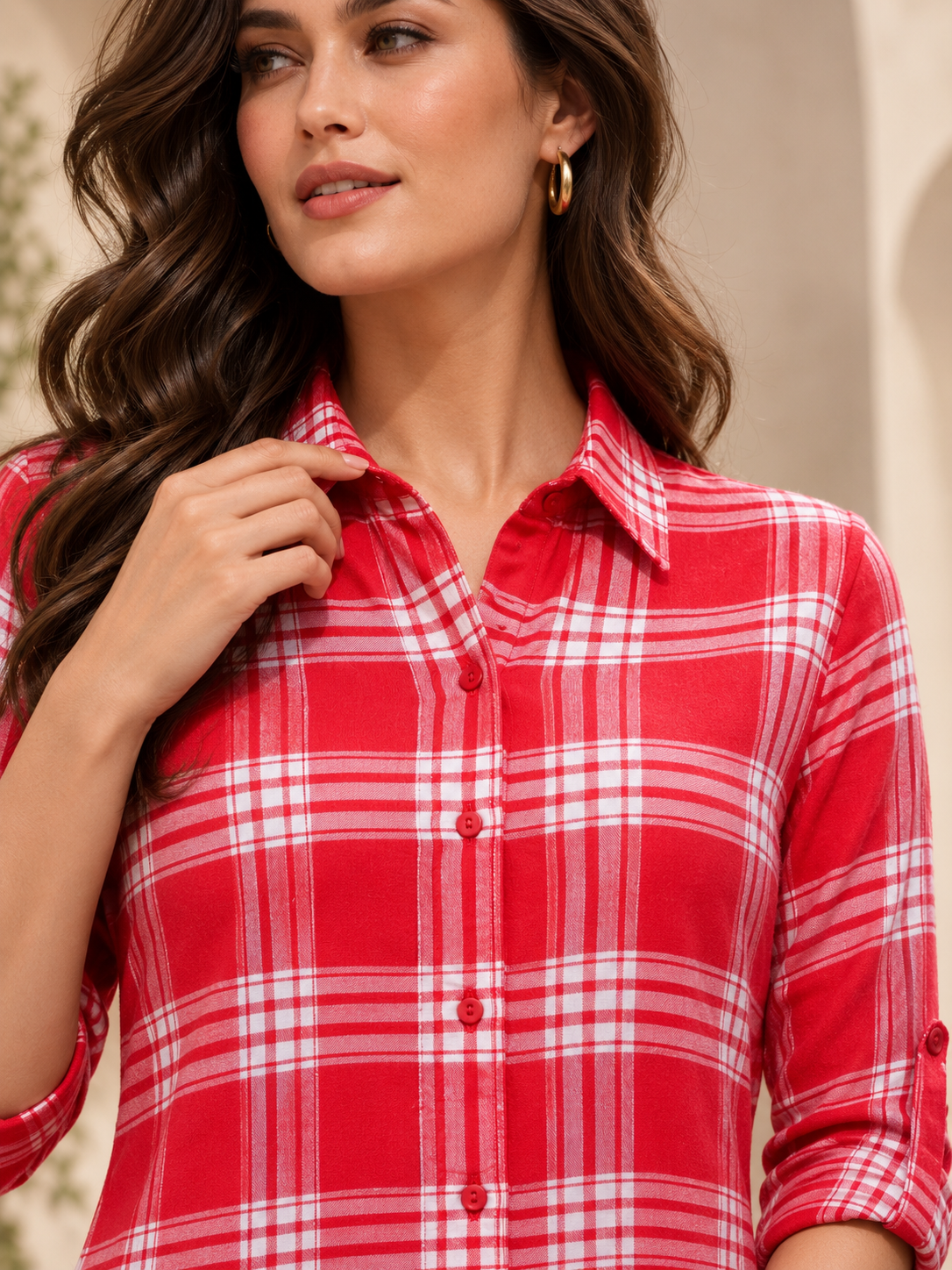 Red Check Charm Shirt Dress