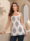 Grey Bloom Printed Short Kurta