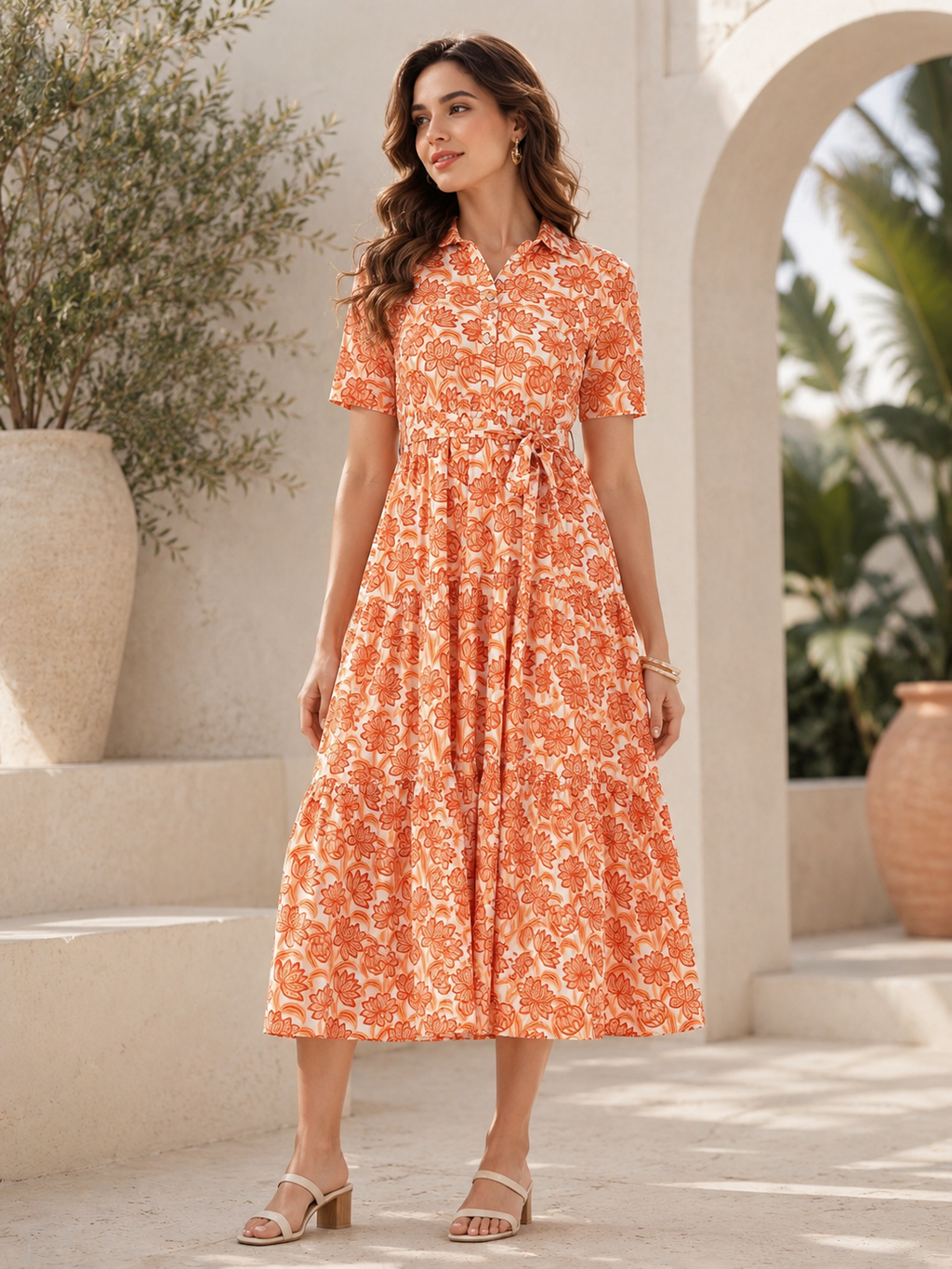 Sunset Bloom Fit & Flare Midi Dress