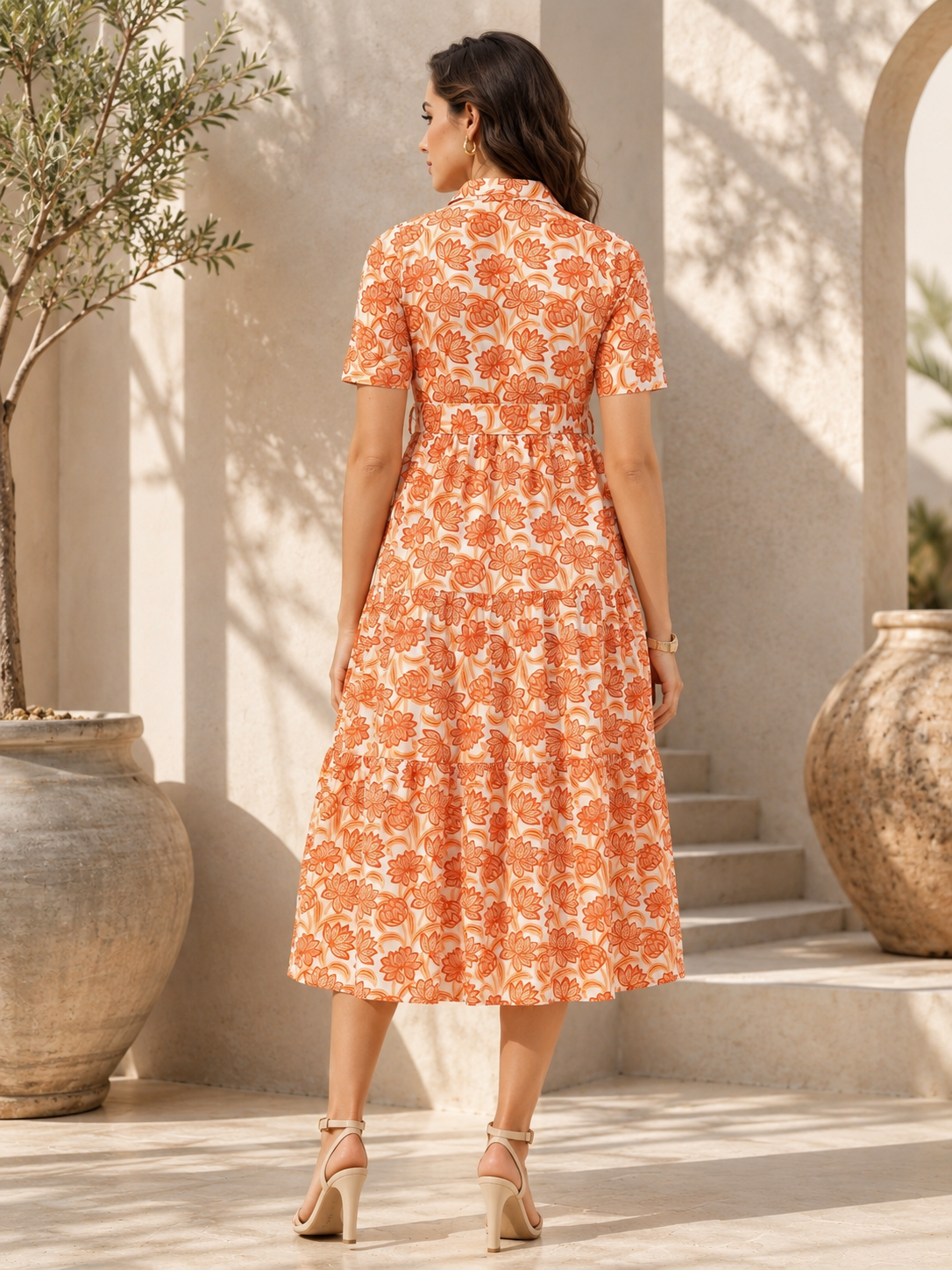 Sunset Bloom Fit & Flare Midi Dress