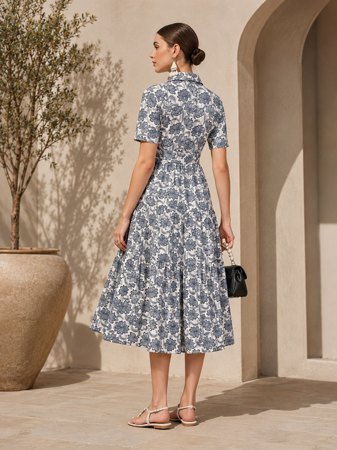 Blooming Grey Charm Midi Dress