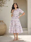 Purple Bloom Belted Fit & Flare Midi Dress