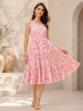 Minimal Pink Floral Cotton Midi Dress