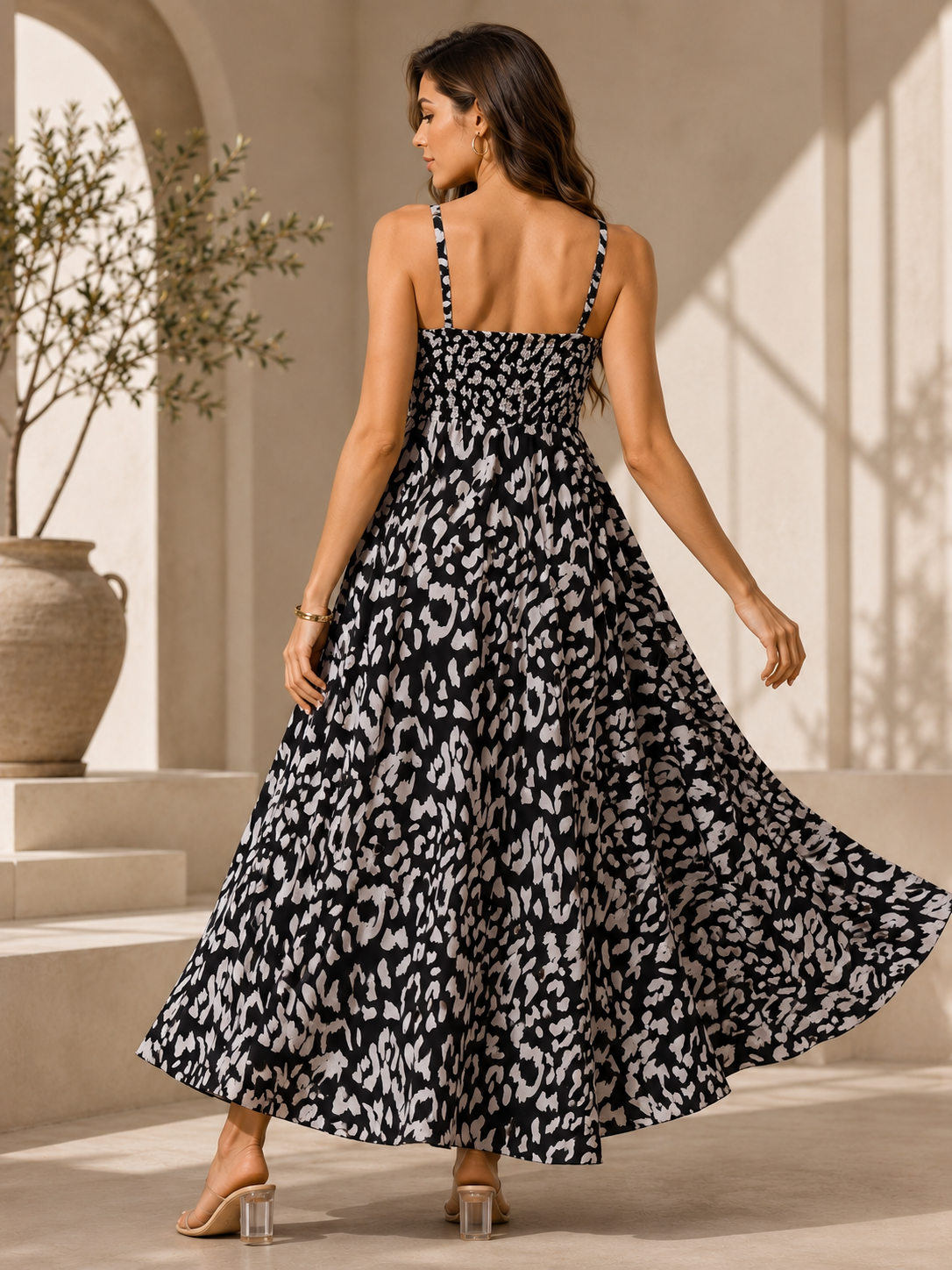 Noir Luxe Strappy Flared Maxi Dress