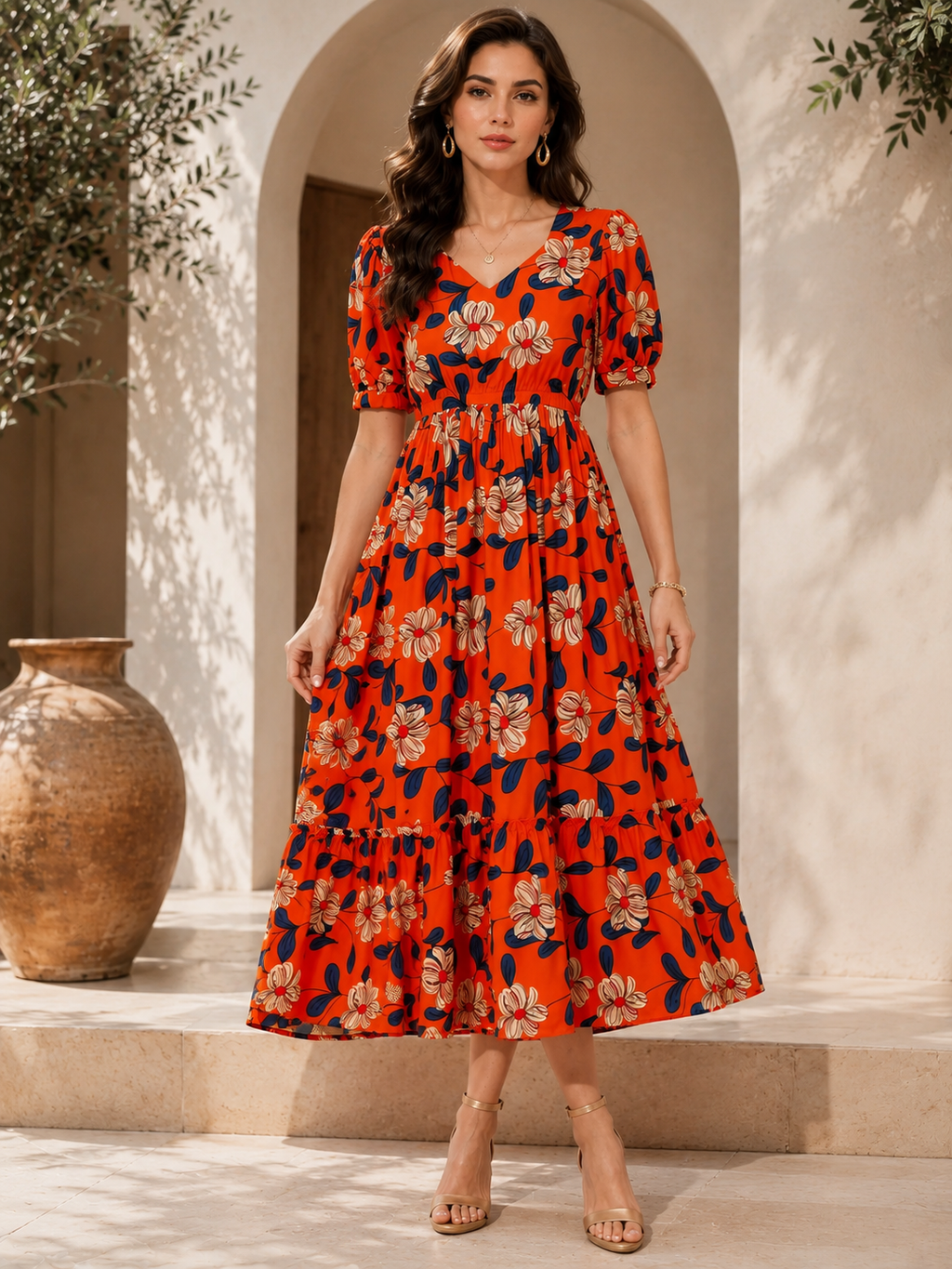 Sunlit Aura Floral Midi Dress
