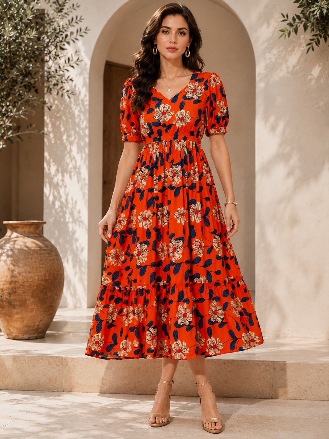 Sunlit Aura Floral Midi Dress