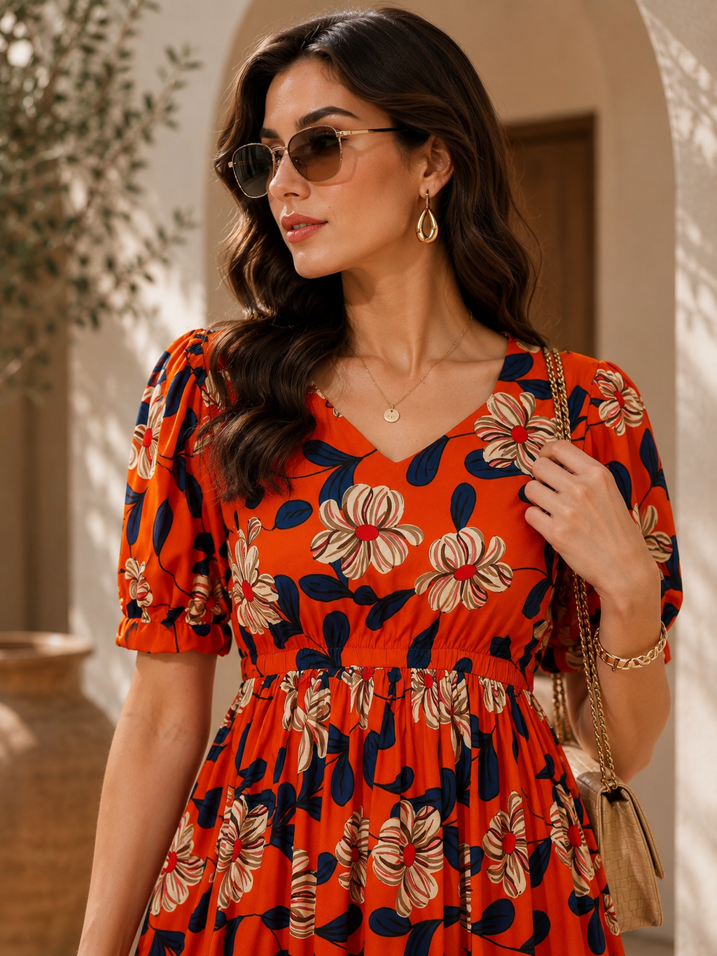 Sunlit Aura Floral Midi Dress