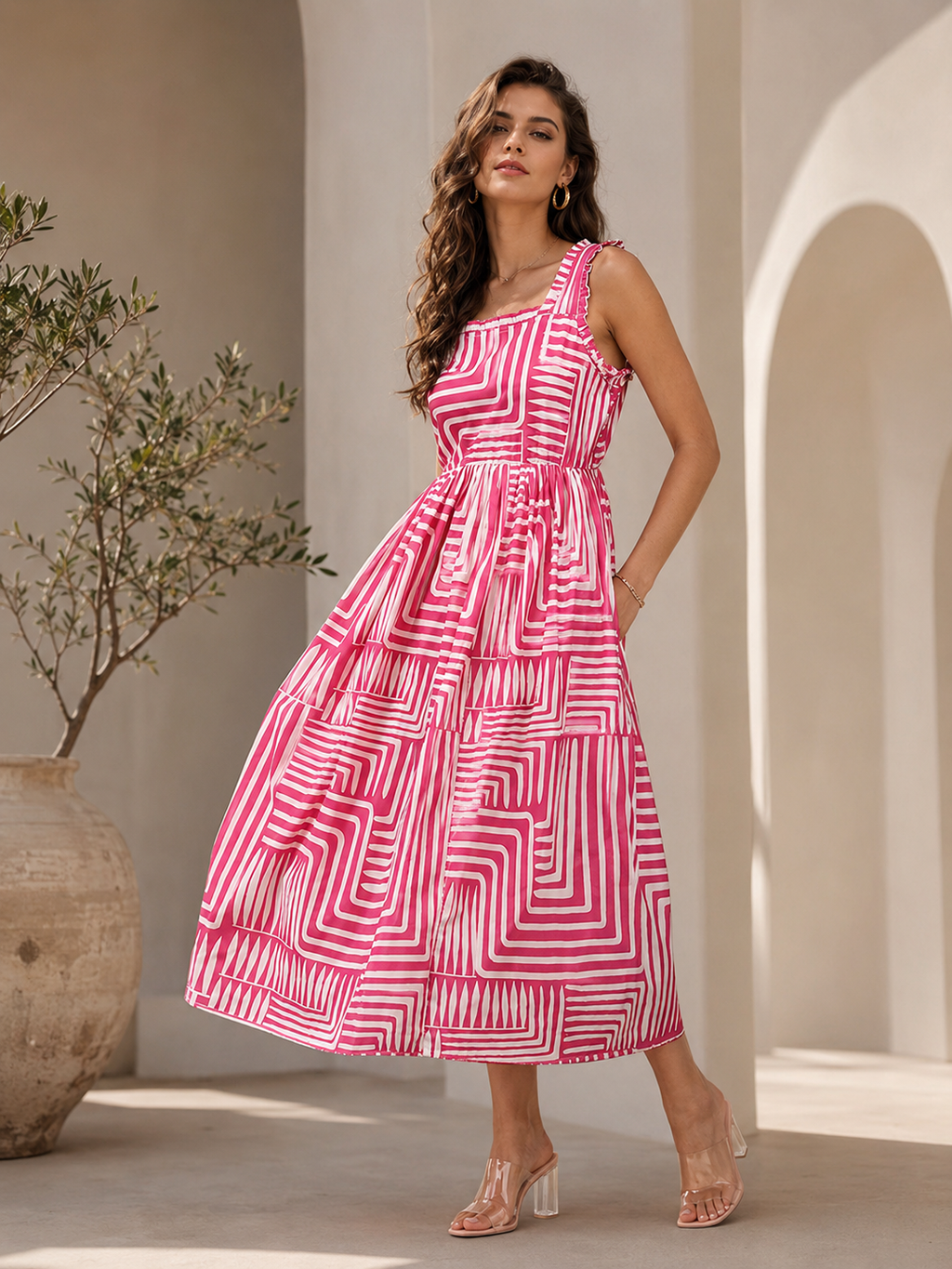 Classic Blush Fit & Flare Maxi Dress