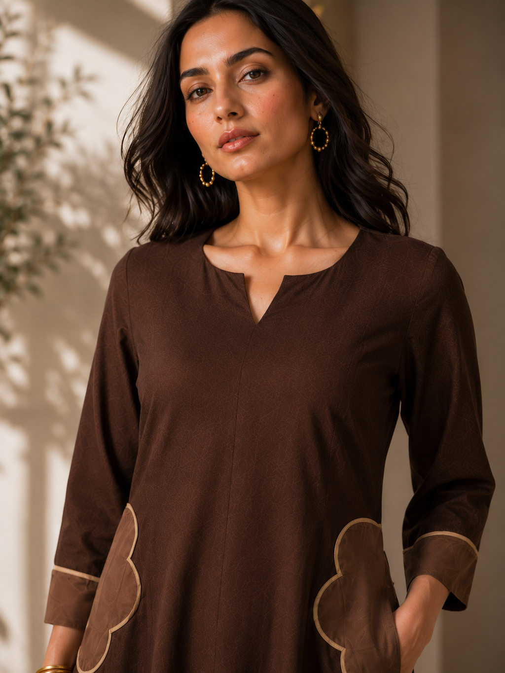 Mocha Bloom Flared Kurta Palazzo Set