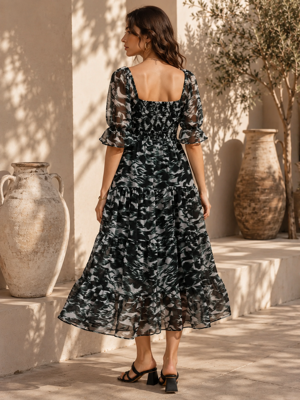 Emerald Bloom Fit and Flare Midi Dress