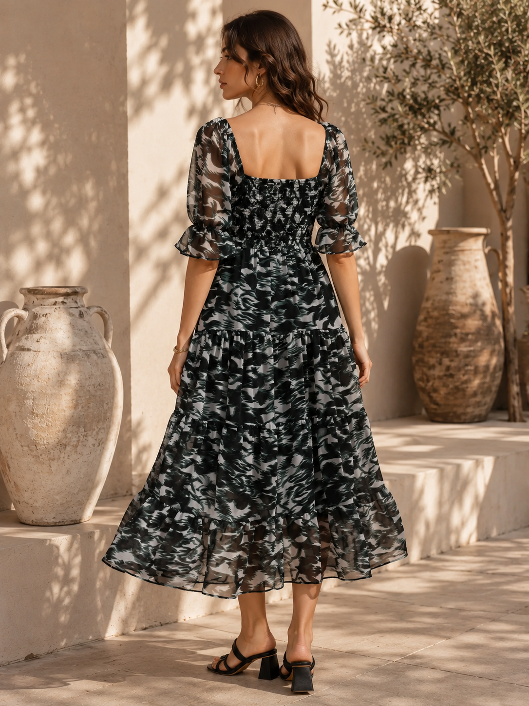 Emerald Bloom Fit and Flare Midi Dress