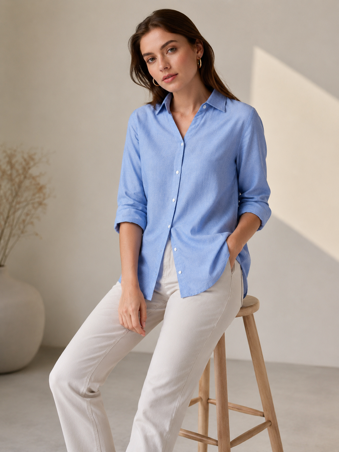 Blue Solid Relaxed Shirt