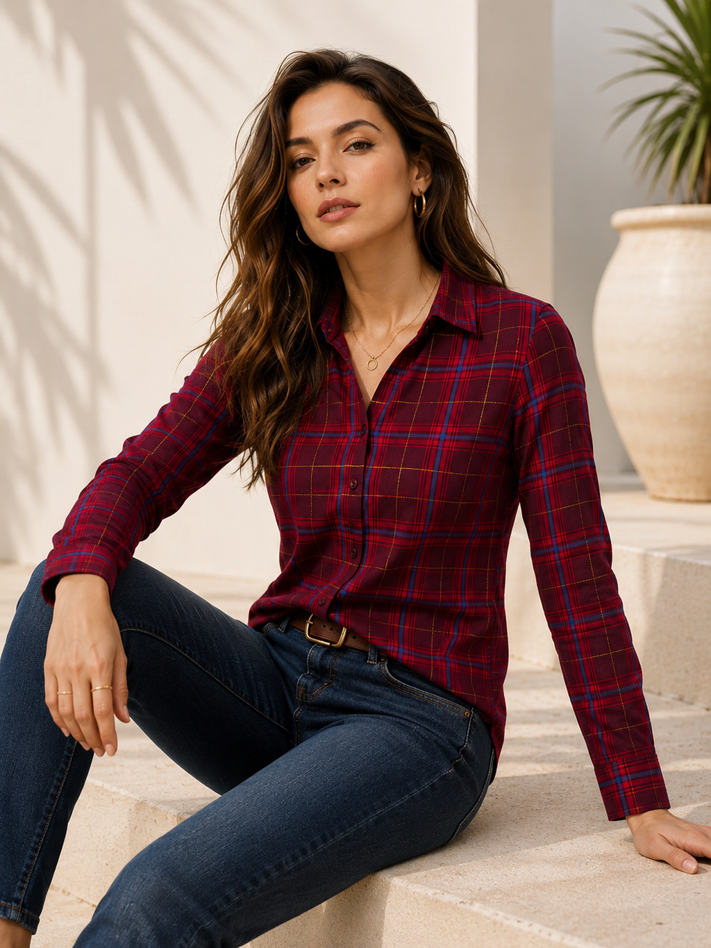 Maroon Tartan Checks Shirt