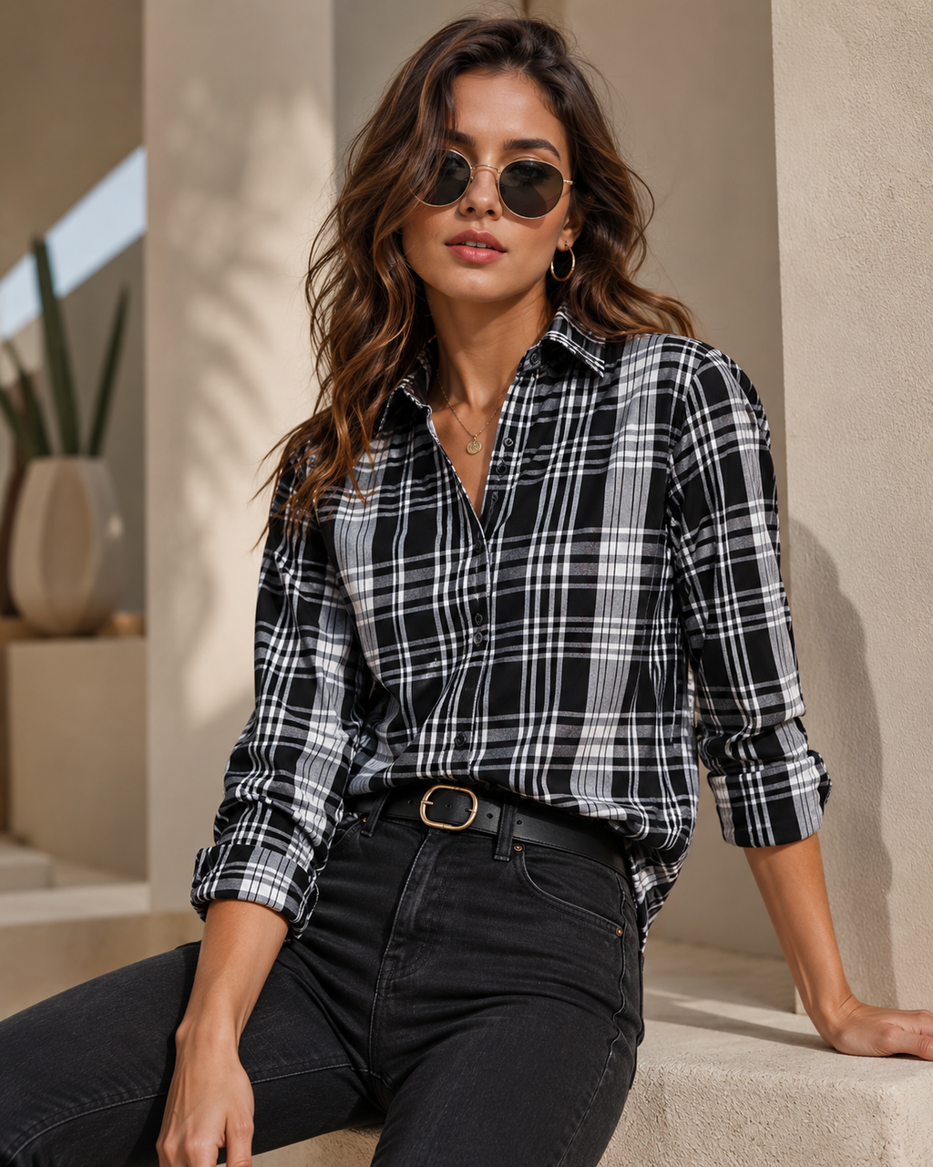 Black Tartan Checks Long Sleeve Shirt
