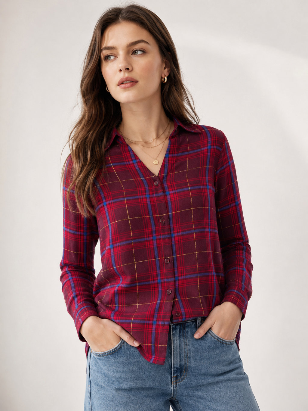 Maroon Tartan Checks Shirt