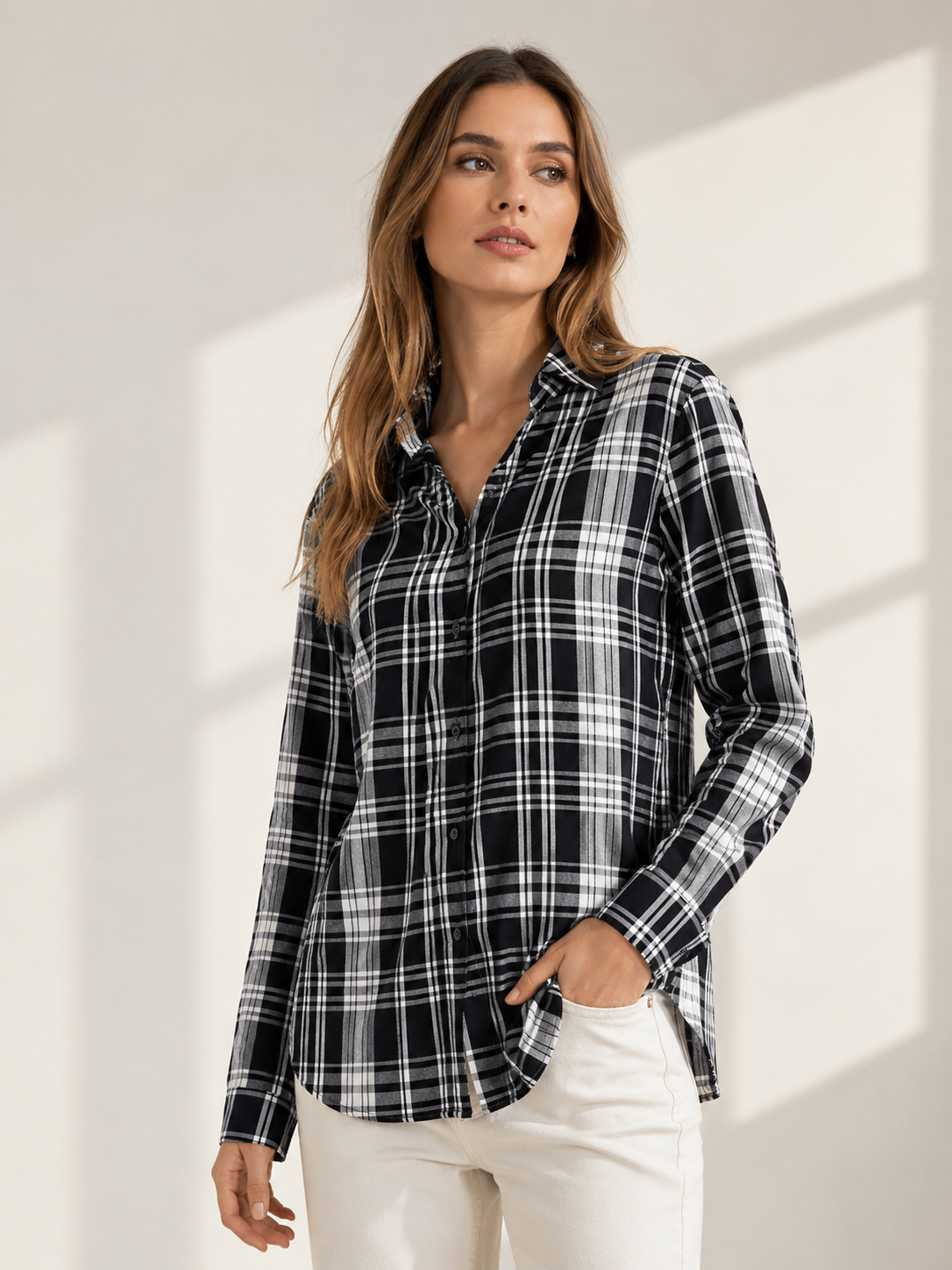 Black Tartan Checks Long Sleeve Shirt