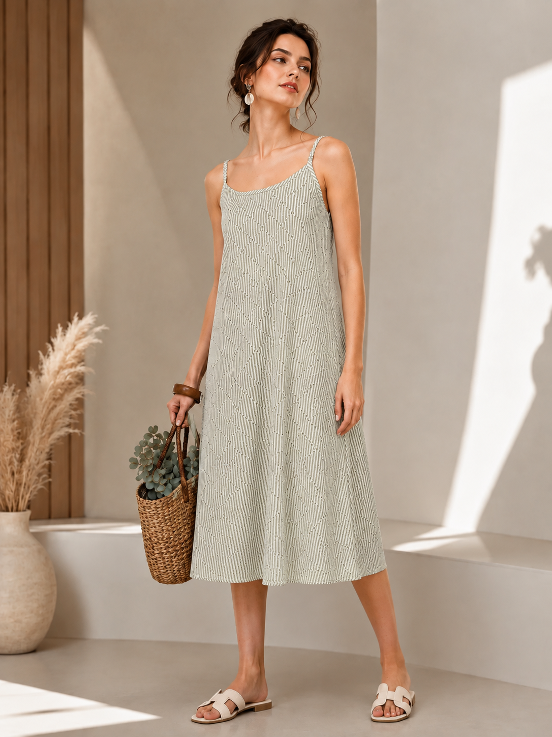 Green Geometry Fit & Flare Midi Dress