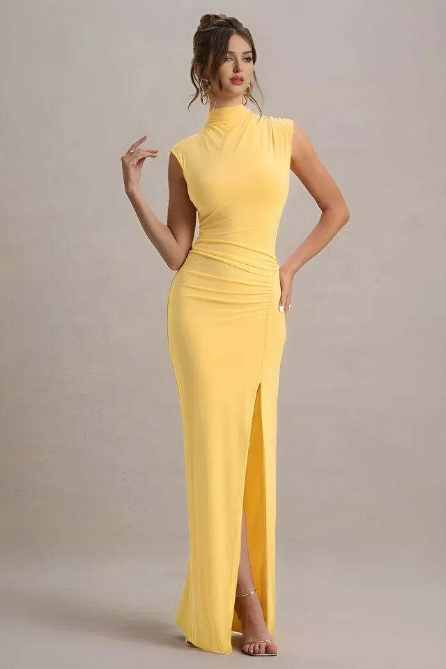 Yellow Charm High Neck Bodycon Dress