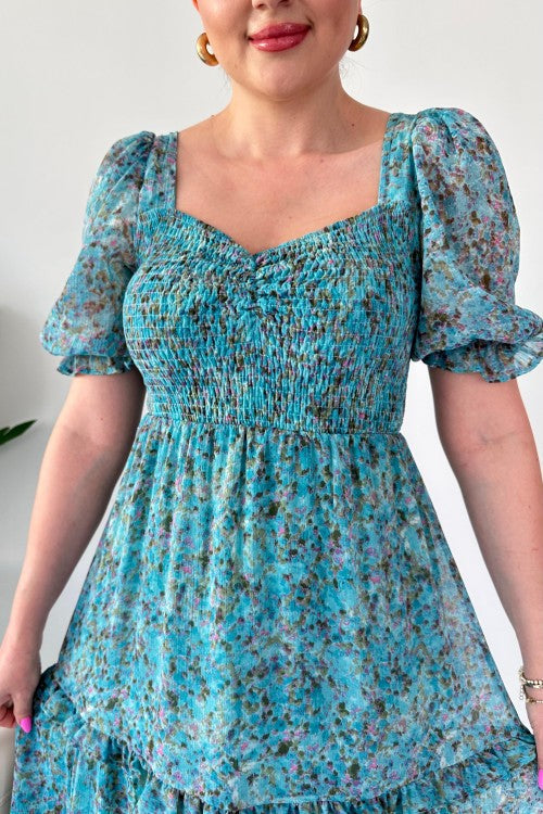 Elegant Floral Print Maxi Dress with Puff Sleeves