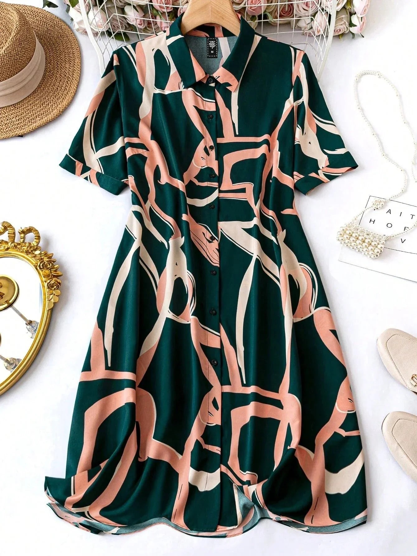 Emerald Muse Abstract Shirt Dress