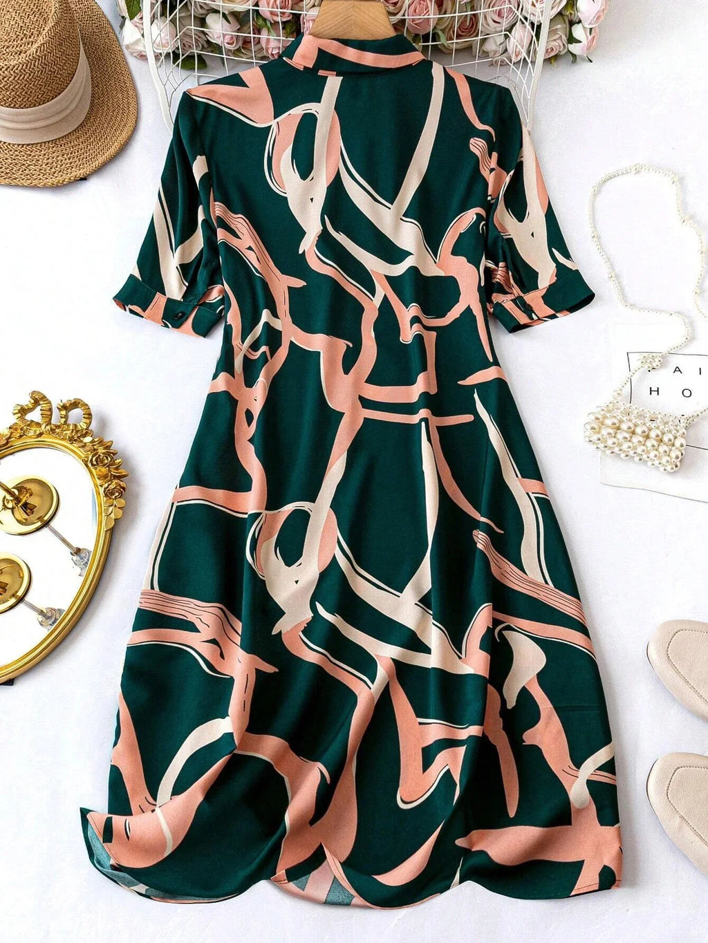 Emerald Muse Abstract Shirt Dress