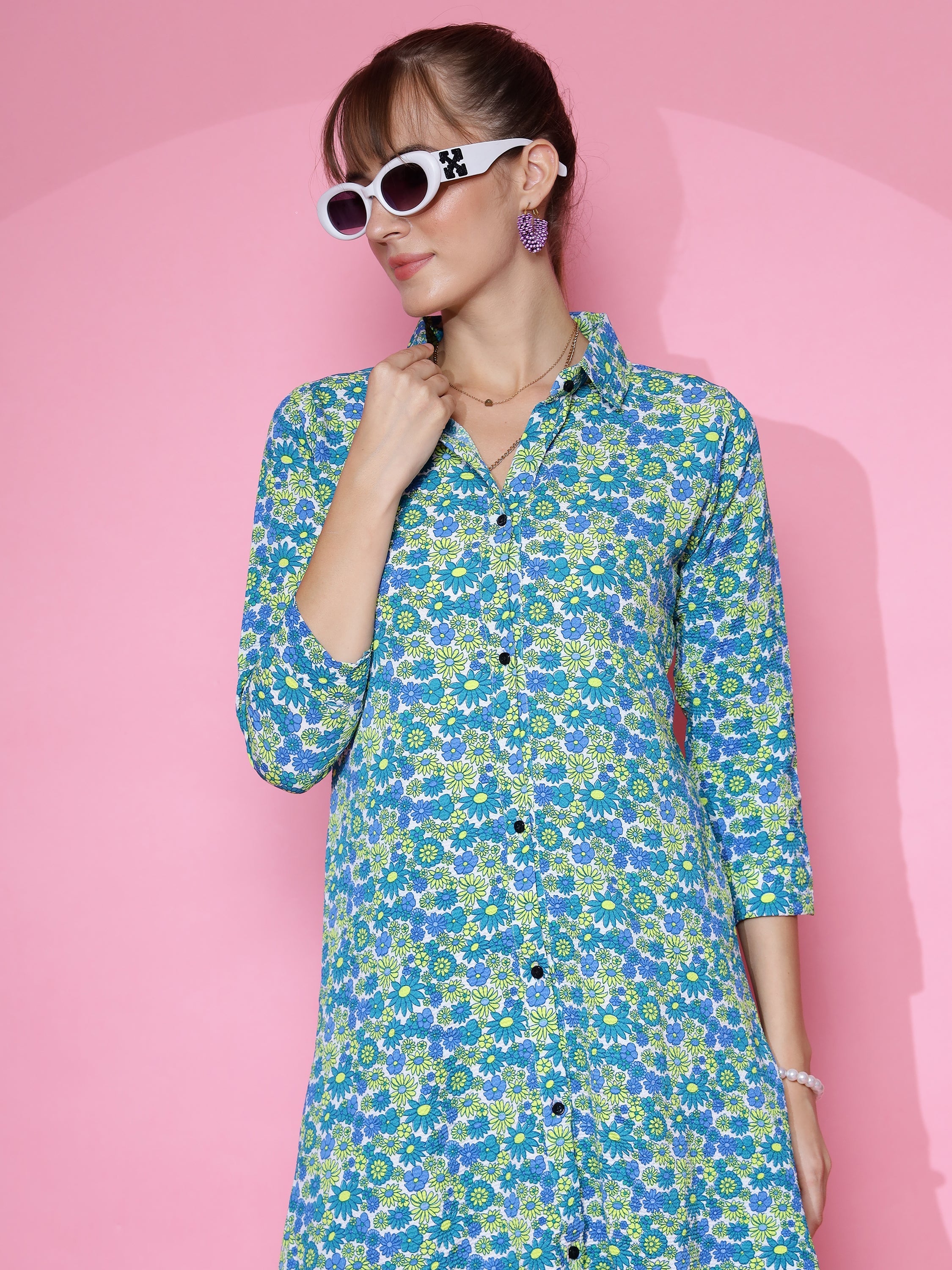 Green Floral Print Shirt