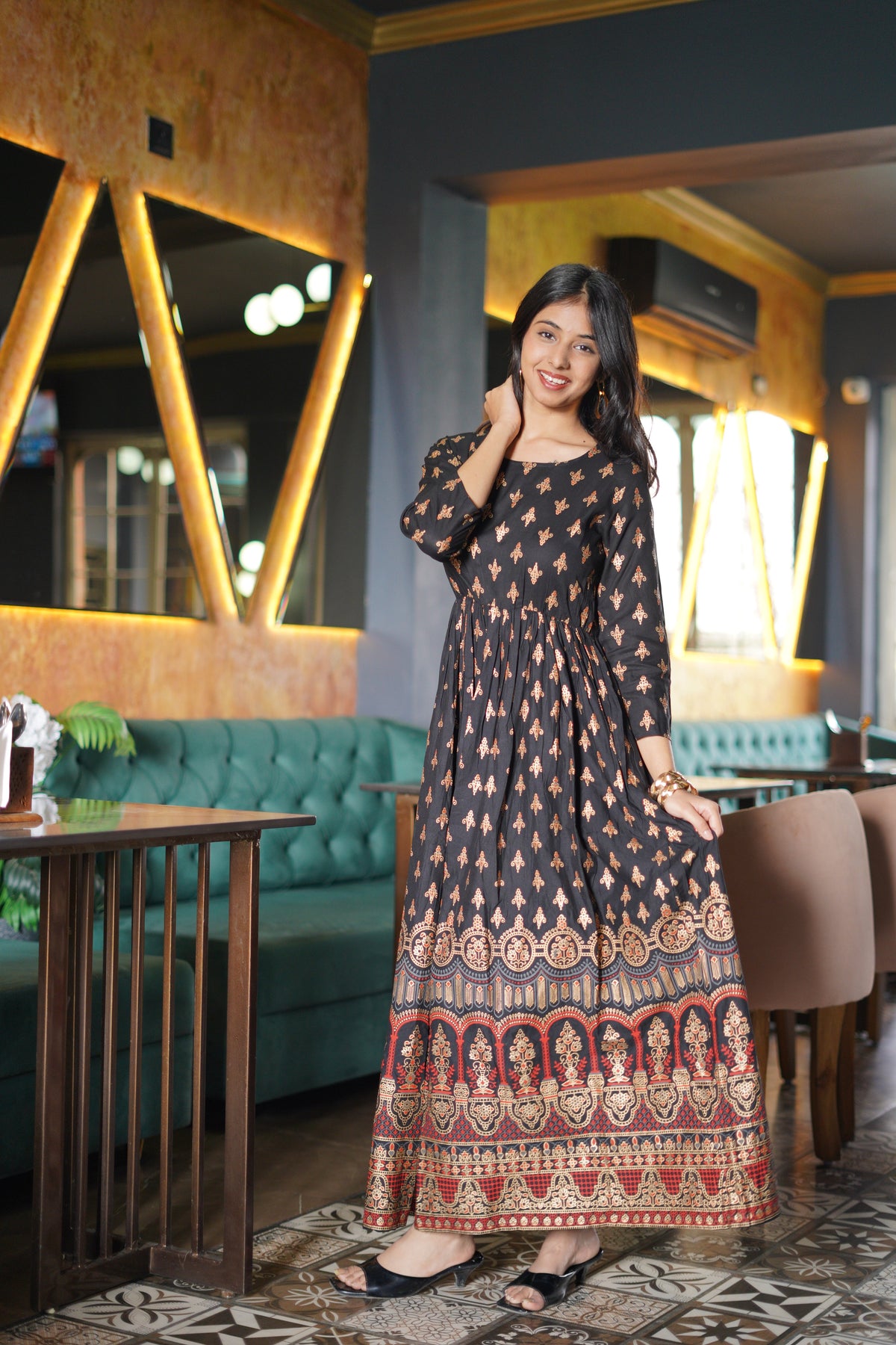 Elegant Printed Fit & Flare Midi Dress