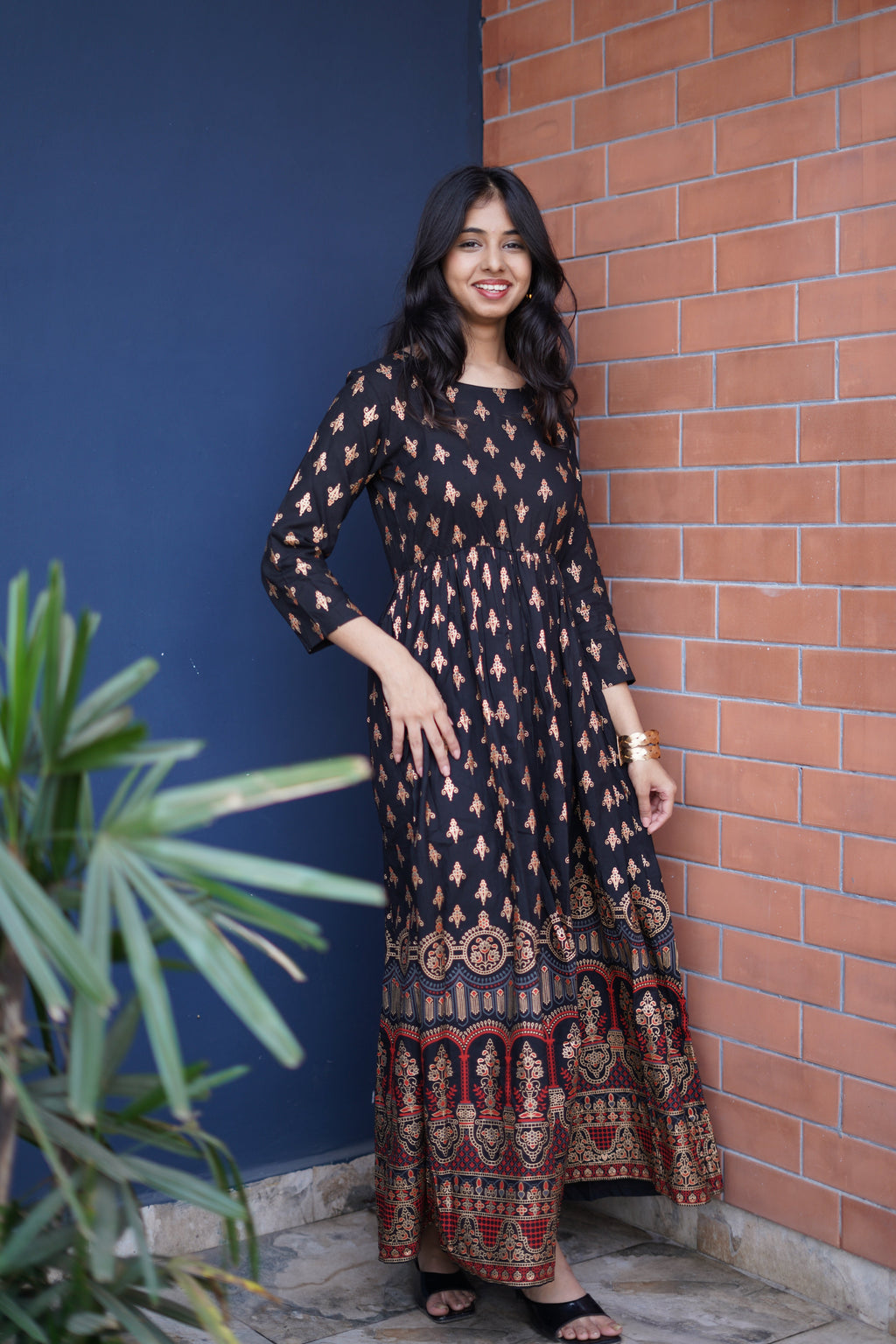 Elegant Printed Fit & Flare Midi Dress