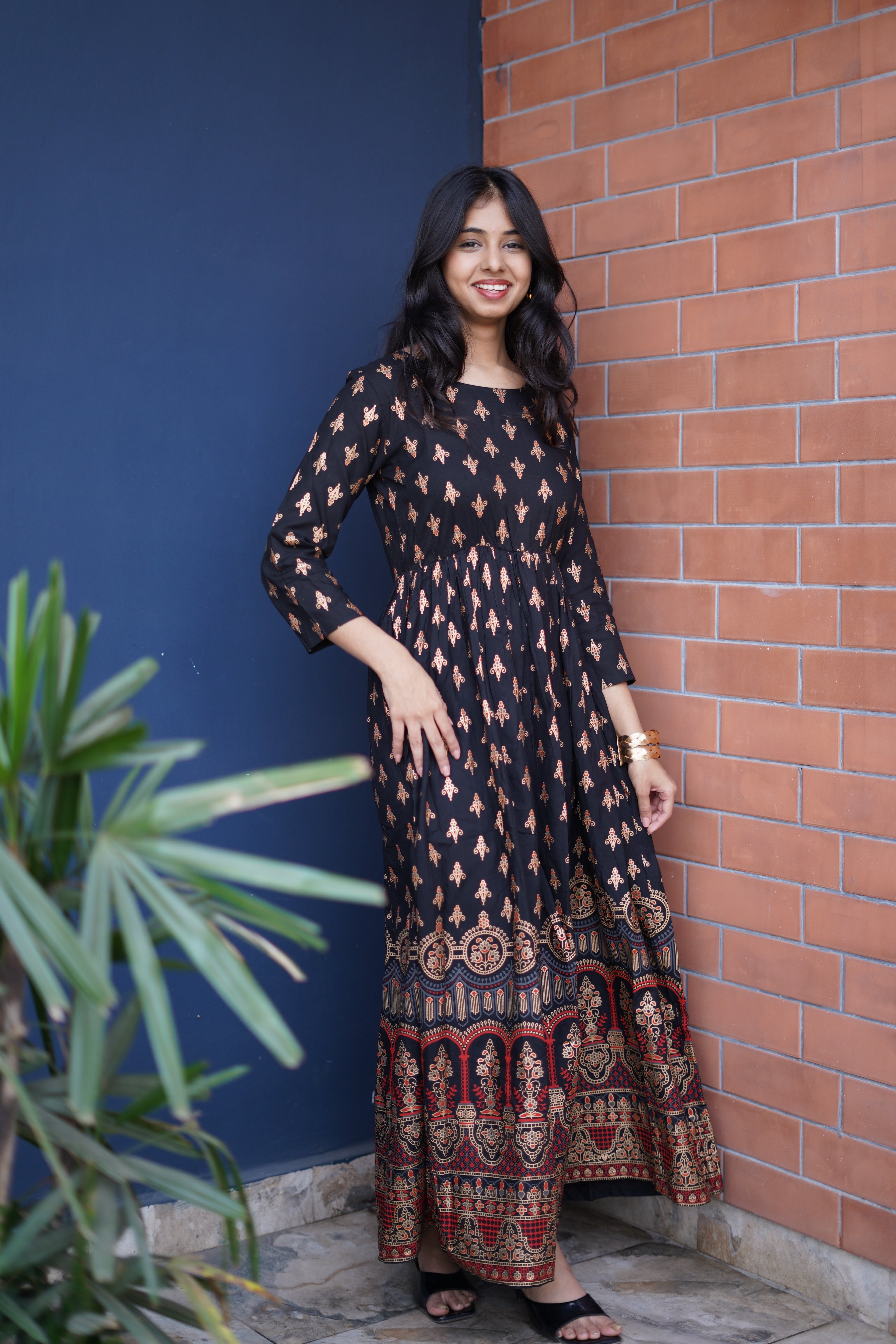 Elegant Printed Fit & Flare Midi Dress
