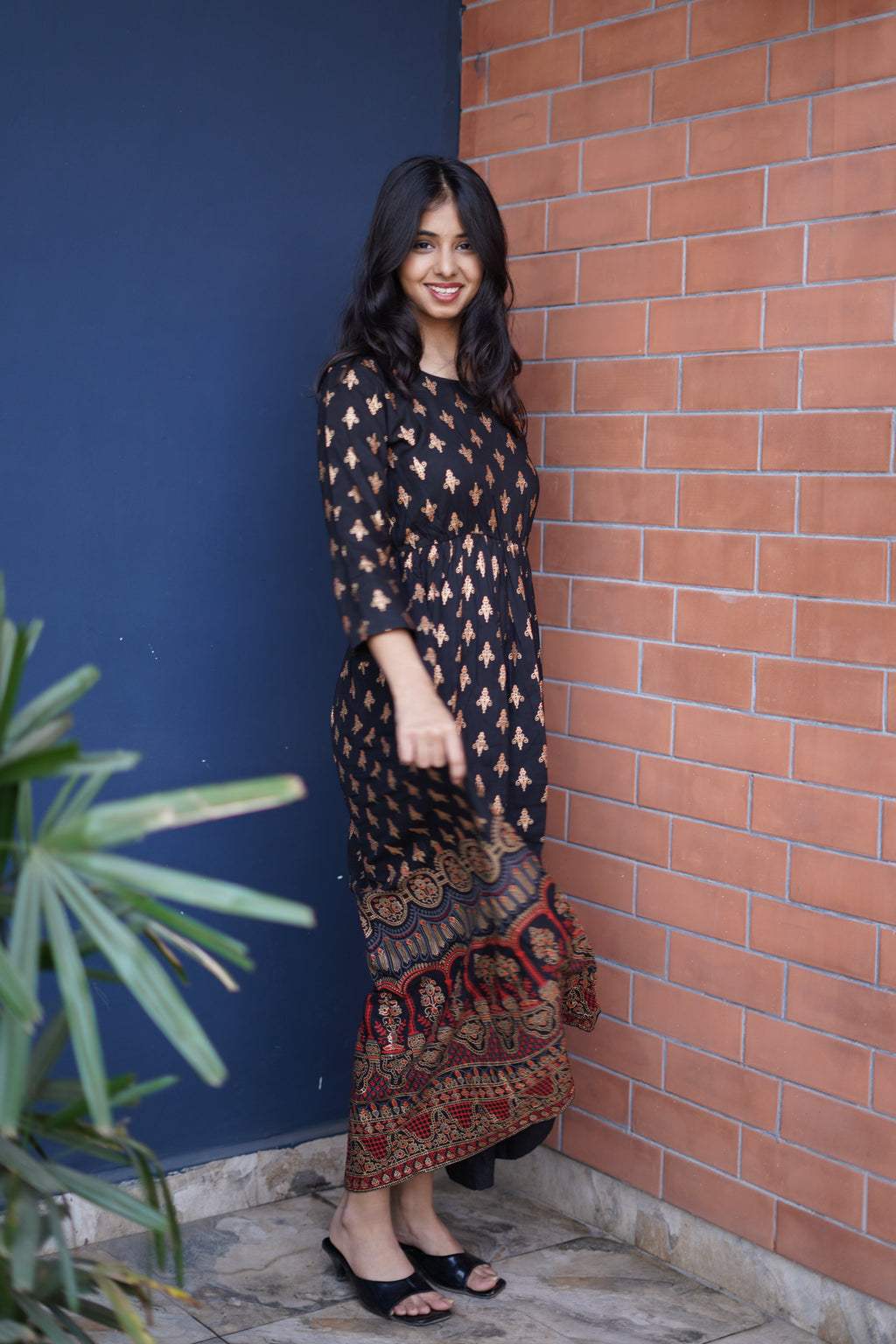 Elegant Printed Fit & Flare Midi Dress