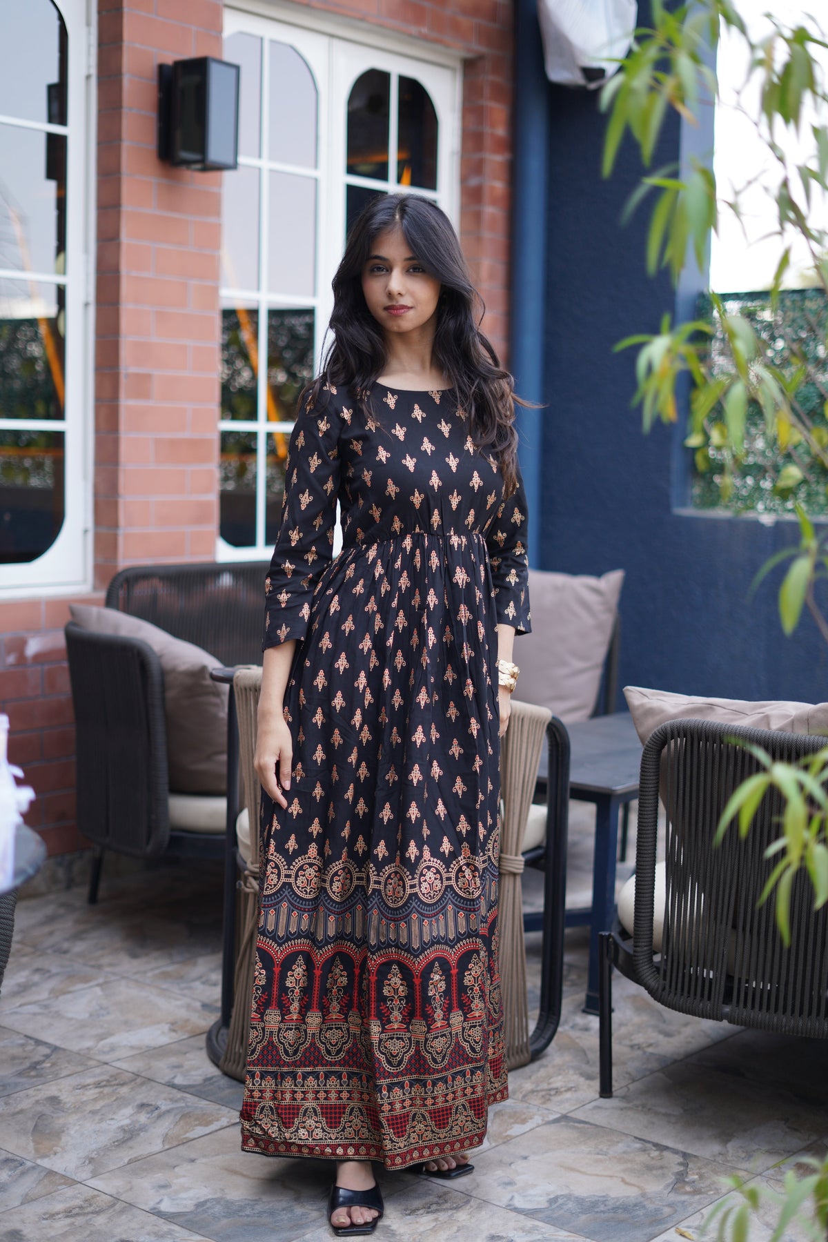 Elegant Printed Fit & Flare Midi Dress
